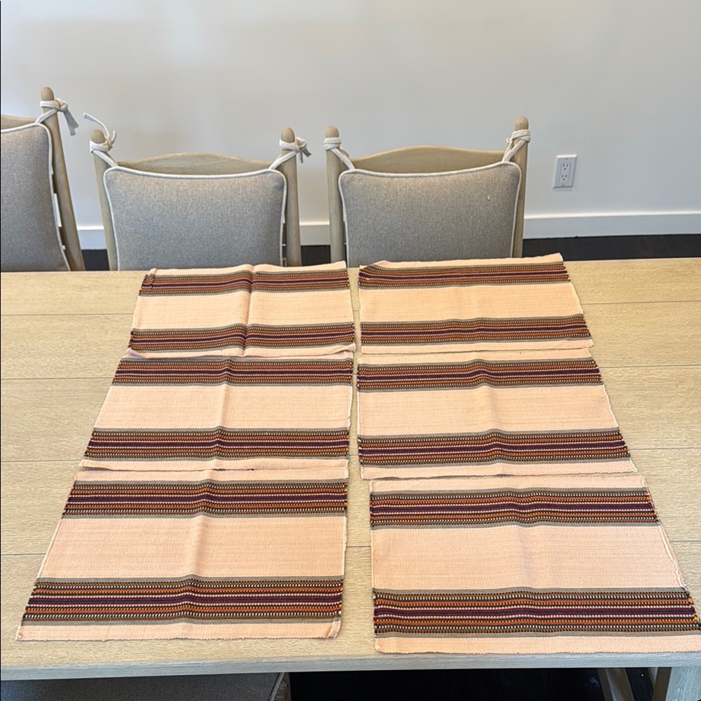 Handwoven Warm Beige + Multicolored Striped Placemats – Set of 6